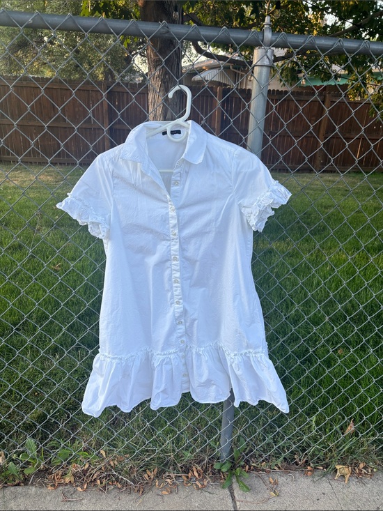 Quince Dresses & Skirts - Quince White Ruffle-Hem Mini Dress